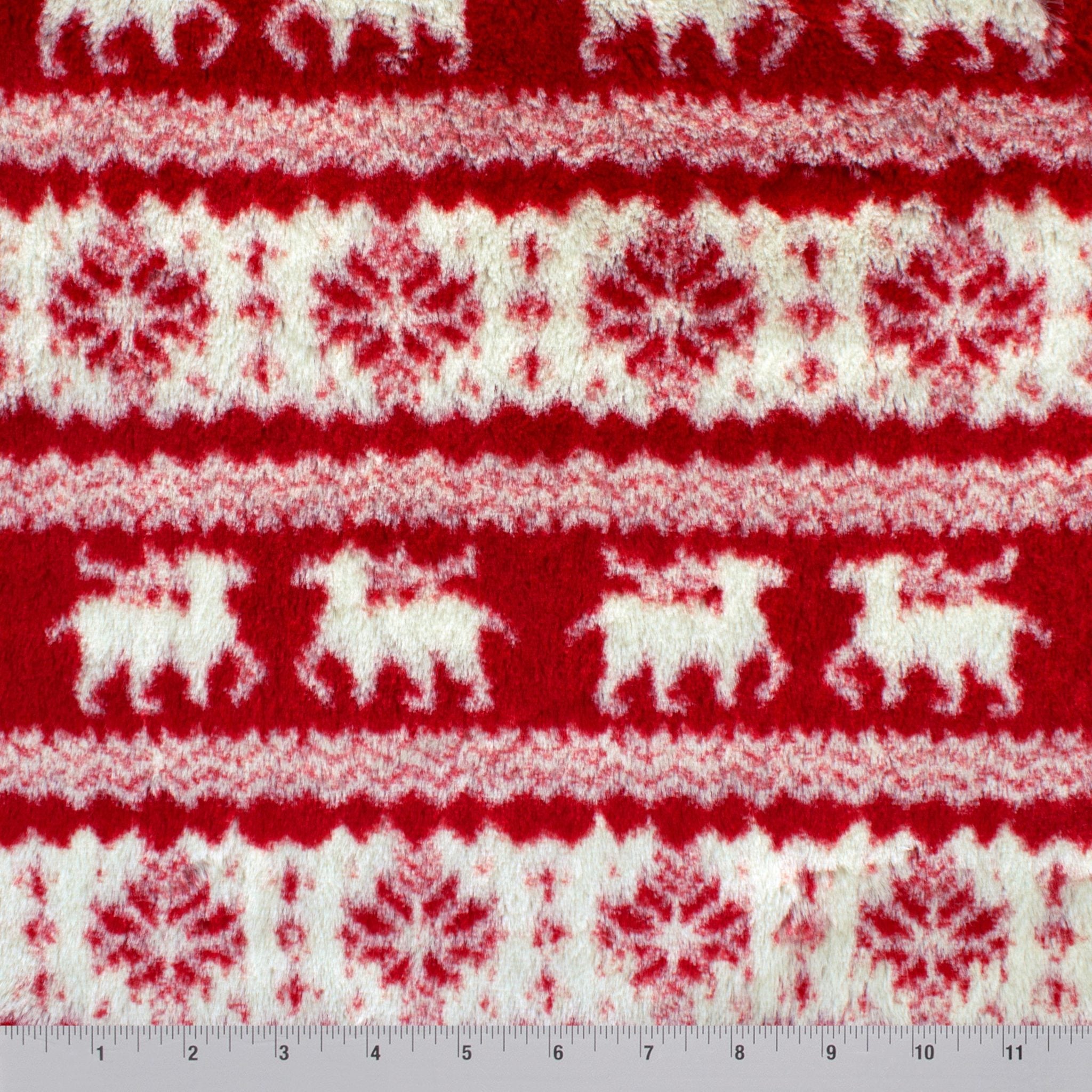 Nordic Reindeer snuggle minky fabric, close-up of reindeer print