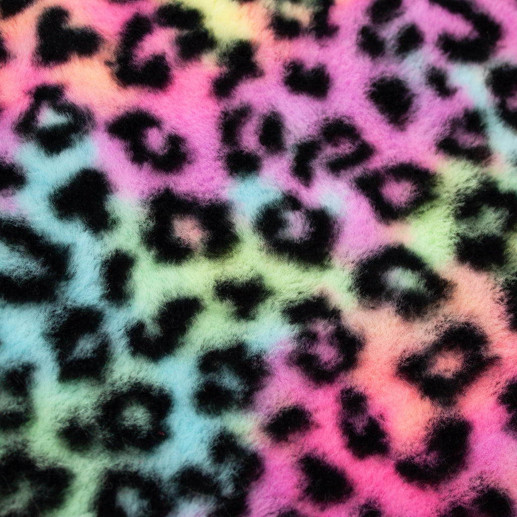 Rainbow Leopard snuggle minky fabric, pile texture detail