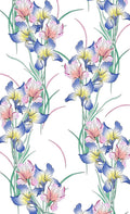 Blue and pink irises floral minky fabric, swatch
