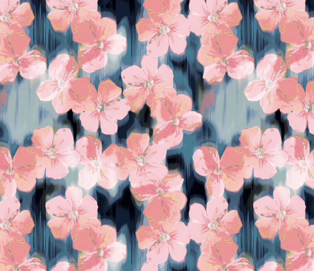 Floral Blossoms pink-and-blue minky fabric, print swatch
