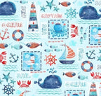 Sea Adventure nautical minky fabric, patchwork print swatch