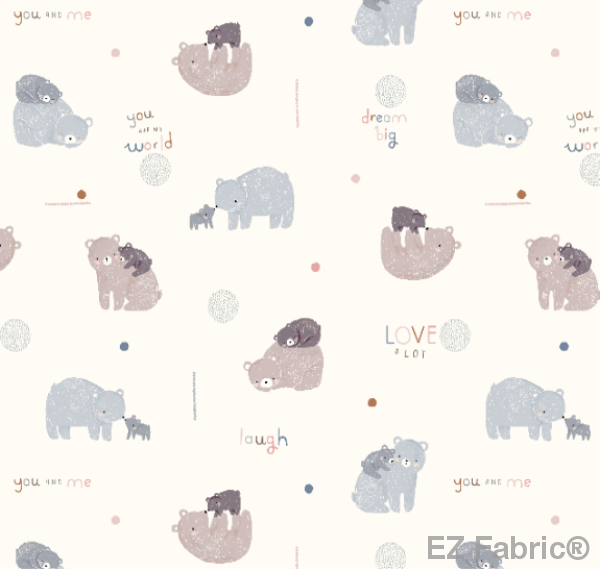 Bear Love cream minky fabric, swatch