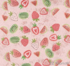 Fruit sorbet pink minky fabric, print repeat detail