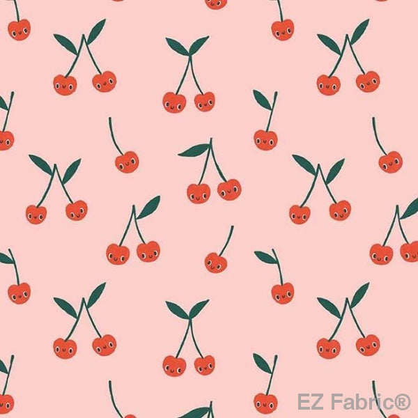 Cherry Cute pink cherry print minky fabric, swatch