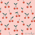 Cherry Cute pink cherry print minky fabric, swatch
