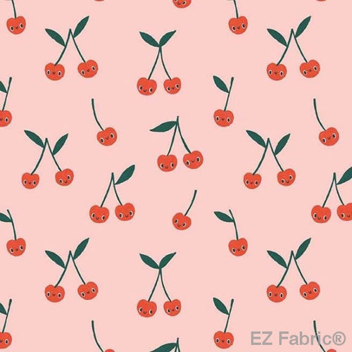 Cherry Cute pink cherry print minky fabric, swatch