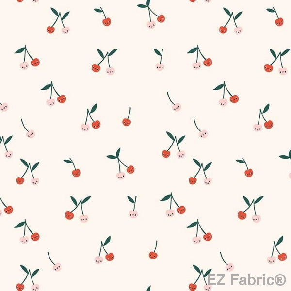 Cherry Small Cream minky fabric, close-up