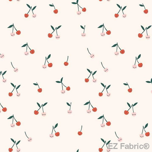 Cherry Small Cream minky fabric, close-up