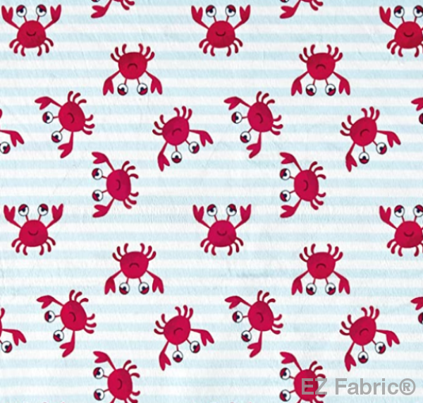 Crabby Stripe light blue minky fabric, swatch