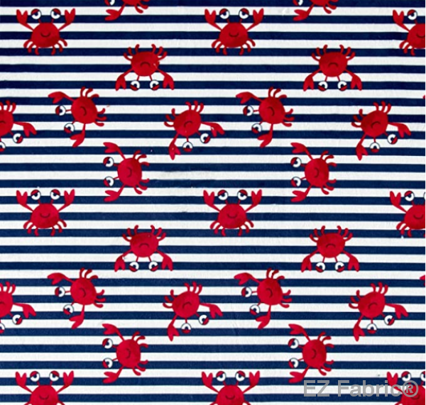 Crabby Stripe navy minky fabric, bolt