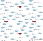 Fish Fiesta white minky fabric, close-up