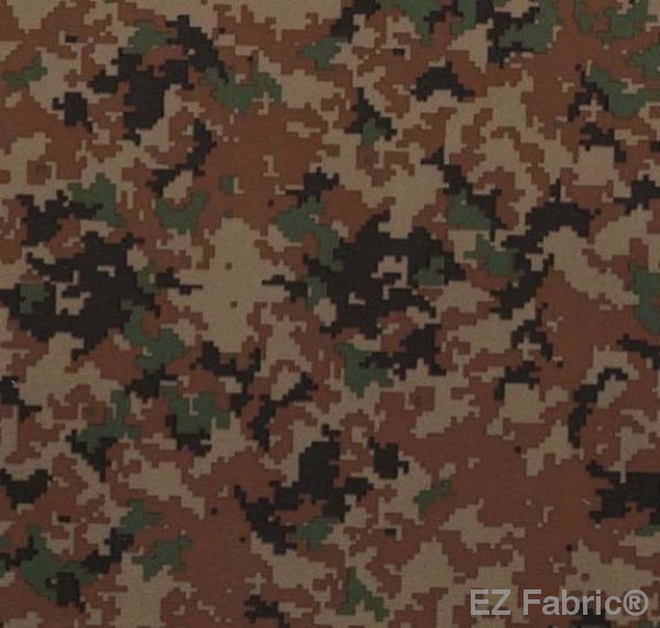 Digi Camo minky fabric, brown digital camouflage print swatch