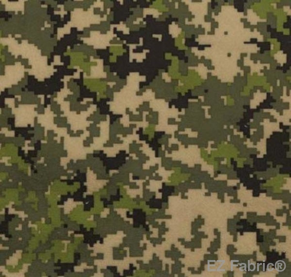 Digi Camo minky fabric, green digital camouflage print swatch