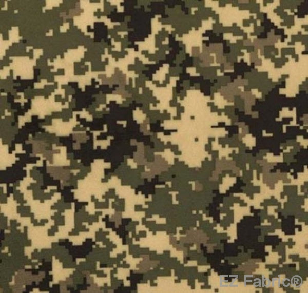 Digi Camo minky fabric, khaki digital camouflage print swatch