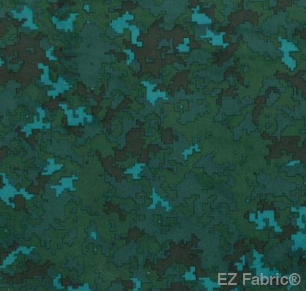 Digi Camo minky fabric, teal digital camouflage print swatch
