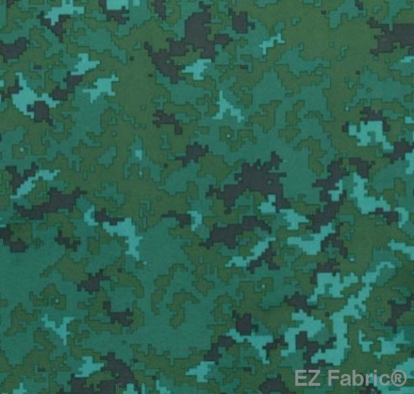 Digi Camo minky fabric, turquoise digital camouflage print swatch
