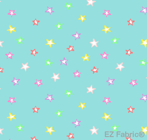 Dinostars neon starlight print minky fabric, close-up of the pile