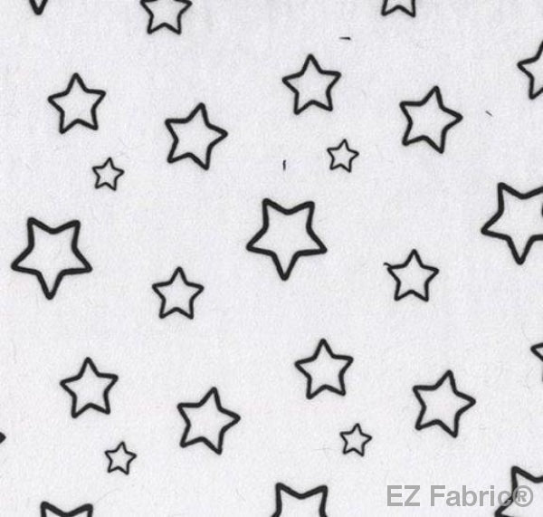 EZ Stars black and white minky fabric, outline star print swatch