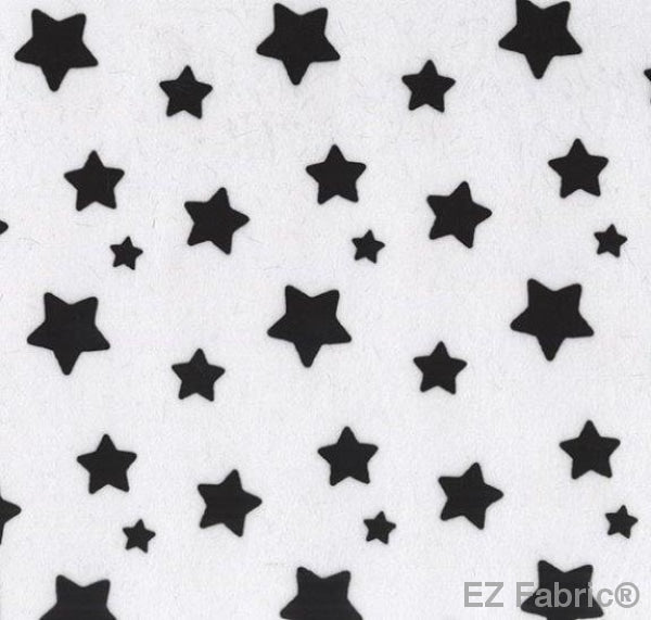 EZ Stars black and white minky fabric, solid star print close-up