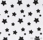 EZ Stars black and white minky fabric, solid star print close-up
