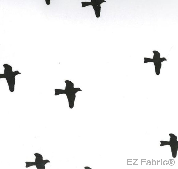 Birds white print minky fabric, close-up