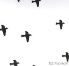 Birds white print minky fabric, close-up