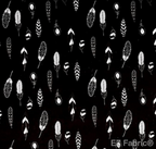 Feathers black print minky fabric, close-up
