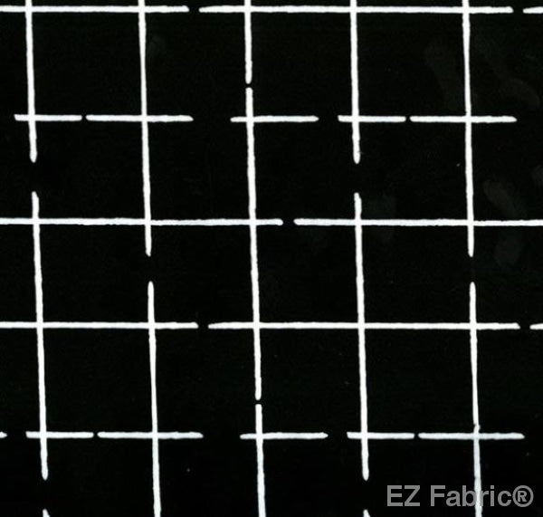 Grid black print minky fabric, close-up