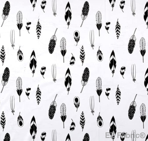 Feathers white print minky fabric, swatch