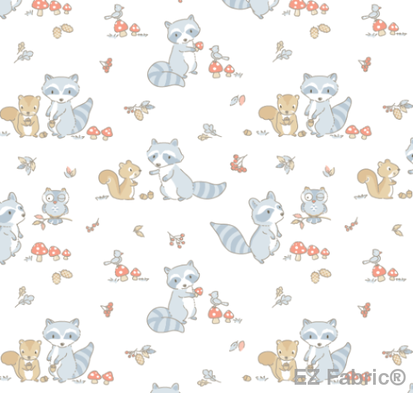 Friendly Critters red woodland minky fabric, swatch
