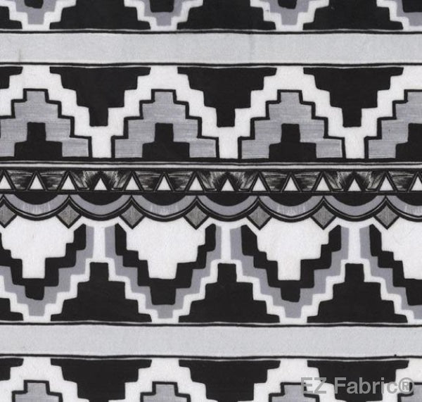 Art Deco black geometric minky fabric, swatch