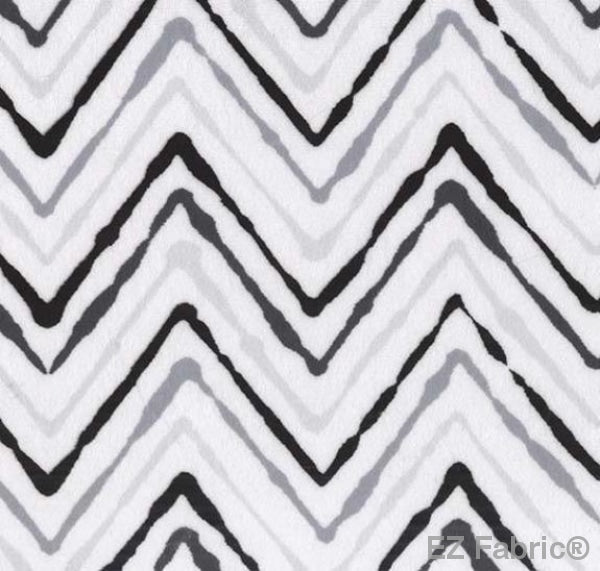 Chevron Ikat black minky fabric, close-up