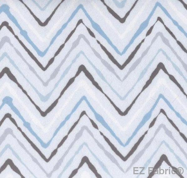 Chevron Ikat blue minky fabric, close-up