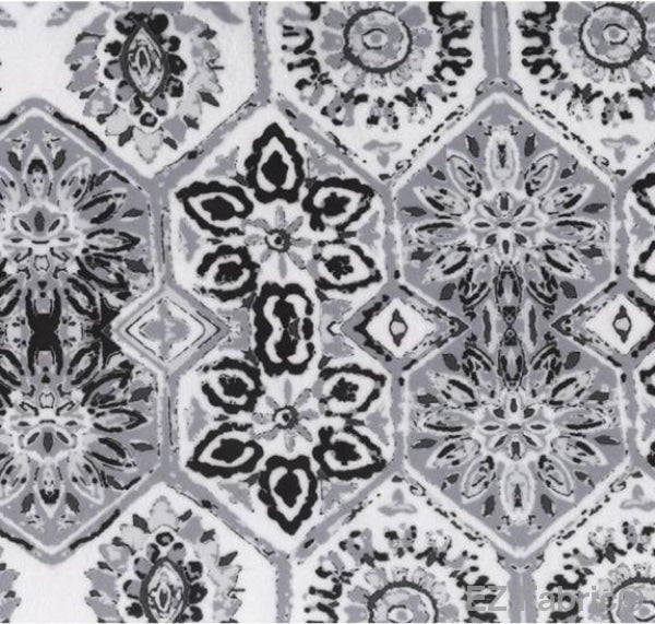 Geo Medallion black minky fabric, close-up