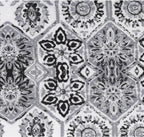 Geo Medallion black minky fabric, close-up