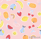 Juicy Summer Friends summer smoothie print minky fabric, close-up