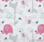 Jungle Dreams candy pink monkeys and giraffes print minky fabric, swatch