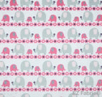 Marching fuchsia elephants print minky fabric, close-up