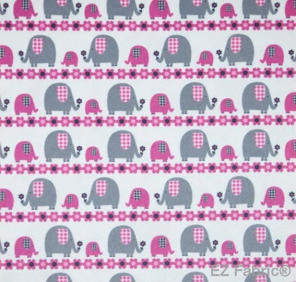 Marching Elephants Fuchsia Print Minky By EZ Fabric 