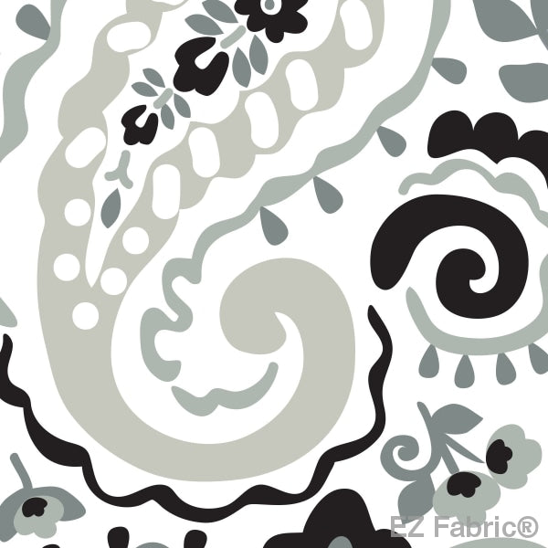 Kashmir Print minky fabric, black paisley close-up