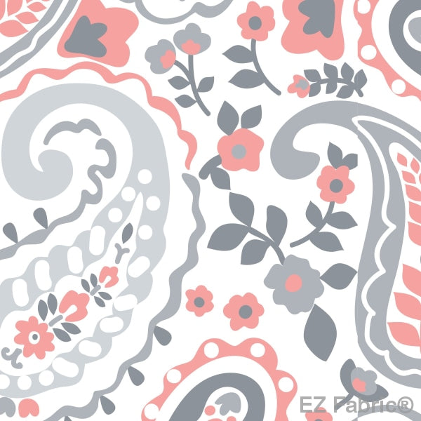 Kashmir Print minky fabric, coral paisley swatch