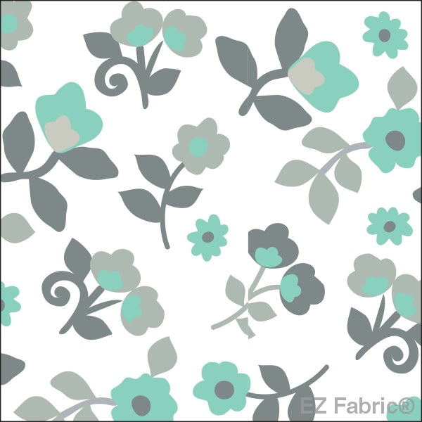 Kashmir Print minky fabric, mint floral close-up