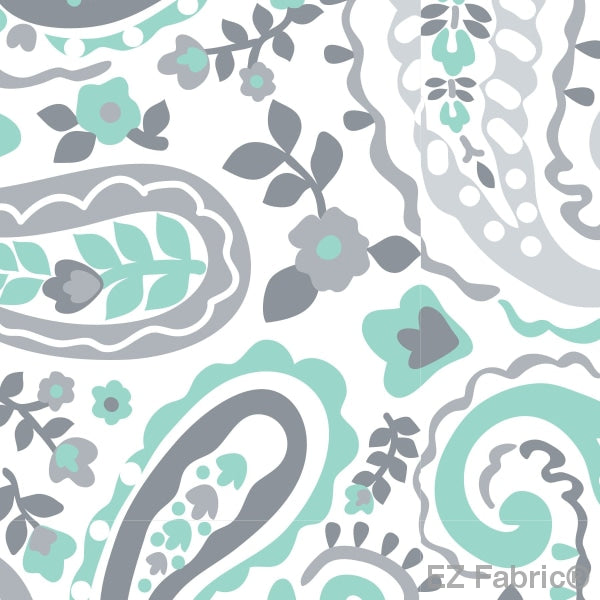 Kashmir Print minky fabric, mint paisley swatch