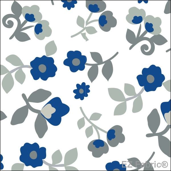 Kashmir Print minky fabric, sky floral close-up