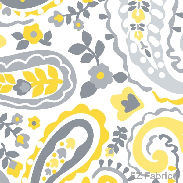 Kashmir Print minky fabric, yellow paisley swatch
