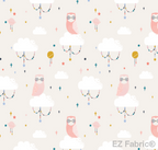 Lunar owls salmon minky fabric, swatch