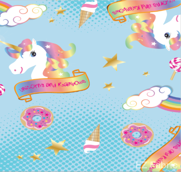 Magical Dreams minky fabric, unicorn print swatch