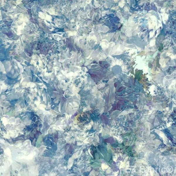 Mona blue vintage floral minky fabric, swatch