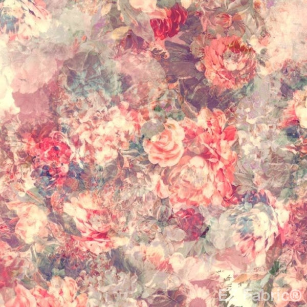 Mona pink vintage floral minky fabric, swatch