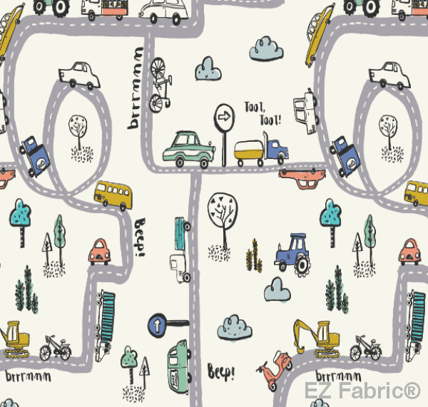 On The Road Cream Print Minky By EZ Fabric 